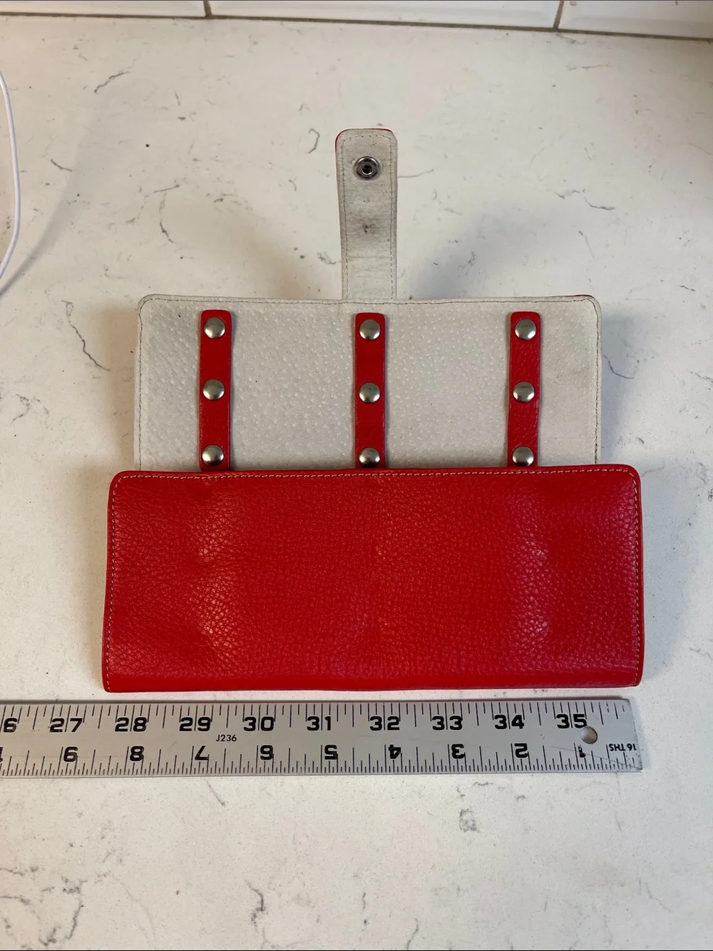 Levenger Red Leather Folded Travel Snap Trifold Jewelry Roll Case - Tech Case